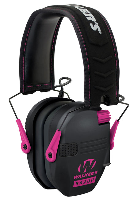 Walker's Razor Slim Electronic Ear Muff 23 dB Over-the-Head Black Polymer with Pink Accents
