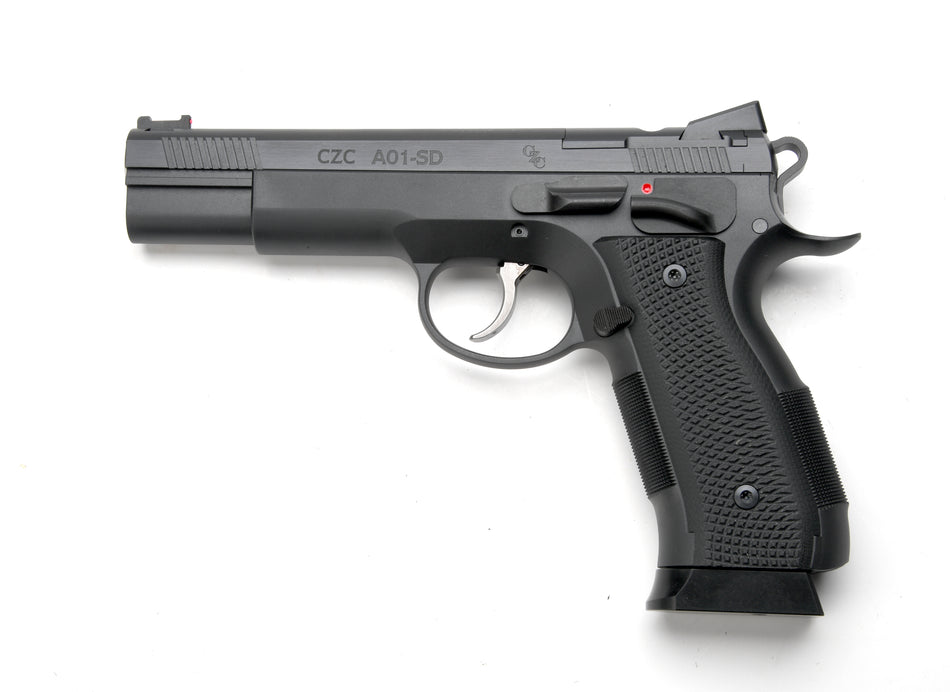 Cz Custom Shop 96333 A01-SD 9mm Luger 19+1 5" Match Grade Bull Barrel, Black Optic Cut/Serrated Steel Slide, Black Polycoat Steel Frame w/Beavertail, Black G10 Grip, Short Dustcover
