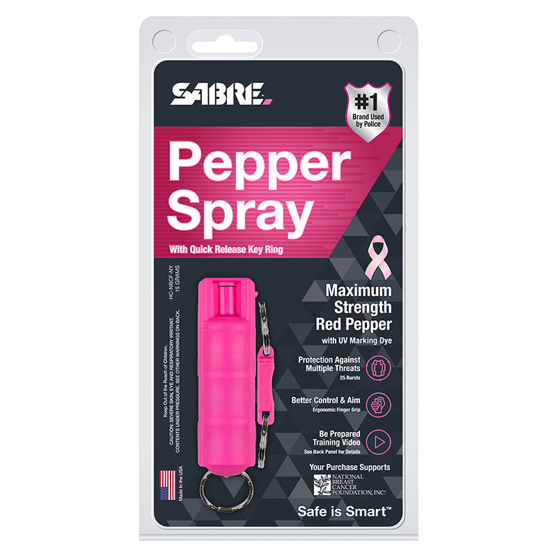 SABRE 3-in-1 Pepper Spray with Quick Release Key Ring NBCF Pink