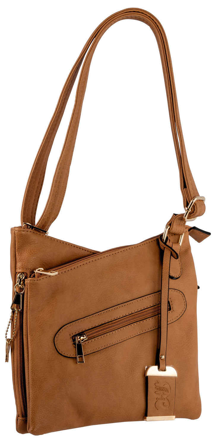 Bulldog BDP032 Tan Leather Cross Body Carry Purse with Holster for Small Autos & Revolvers Ambidextrous