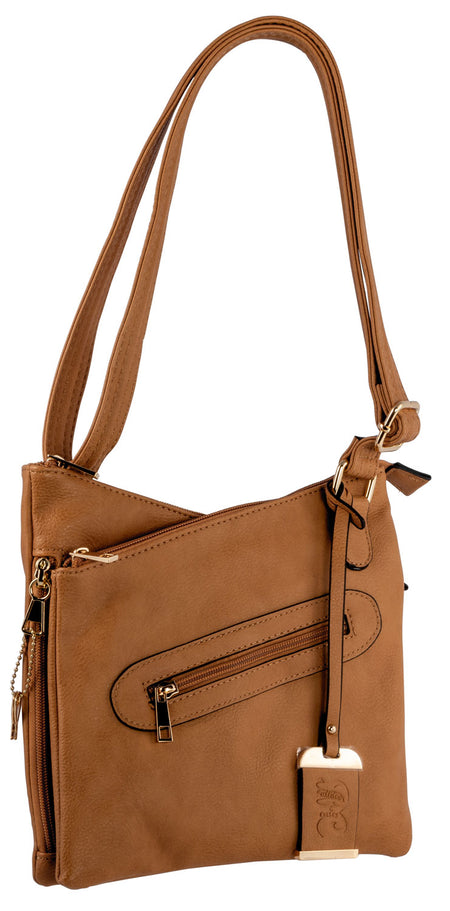 Bulldog BDP032 Tan Leather Cross Body Carry Purse with Holster for Small Autos & Revolvers Ambidextrous