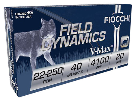 Fiocchi 22250HVB Field Dynamics Hornady V-Max  40 Grain .22-250 Remington