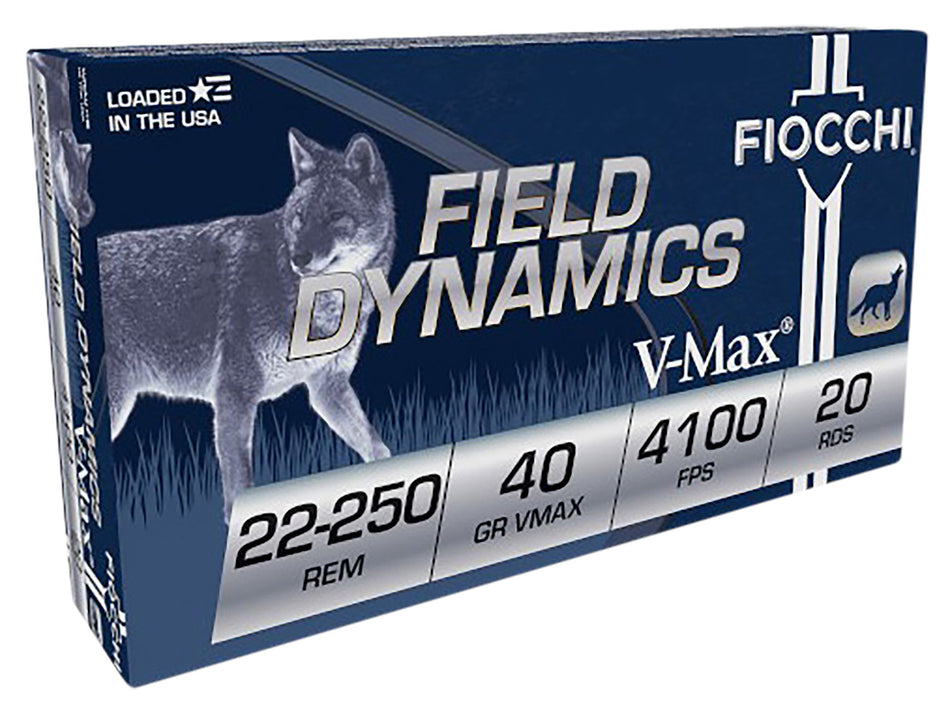 Fiocchi 22250HVB Field Dynamics Hornady V-Max  40 Grain .22-250 Remington