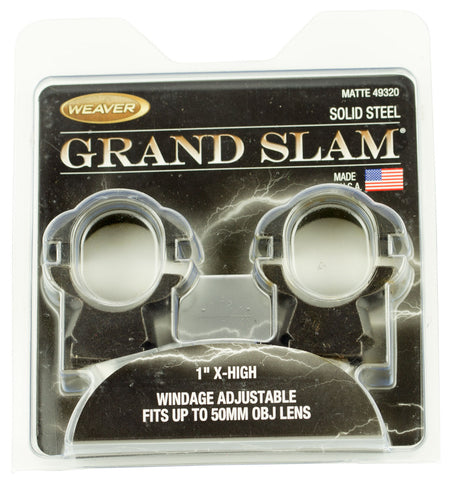 Weaver 49320 Grand Slam Windage Adjustable Scope Rings Matte Black 1" Extra High