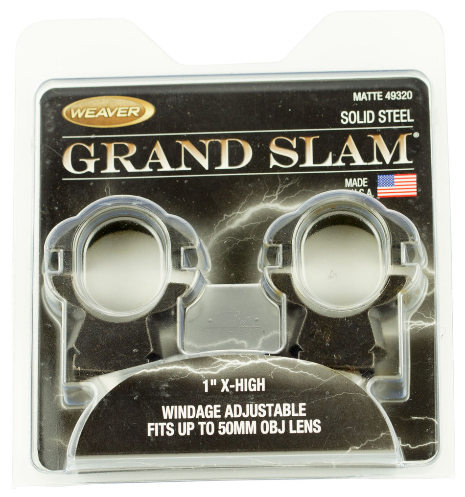 Weaver 49320 Grand Slam Windage Adjustable Scope Rings Matte Black 1" Extra High