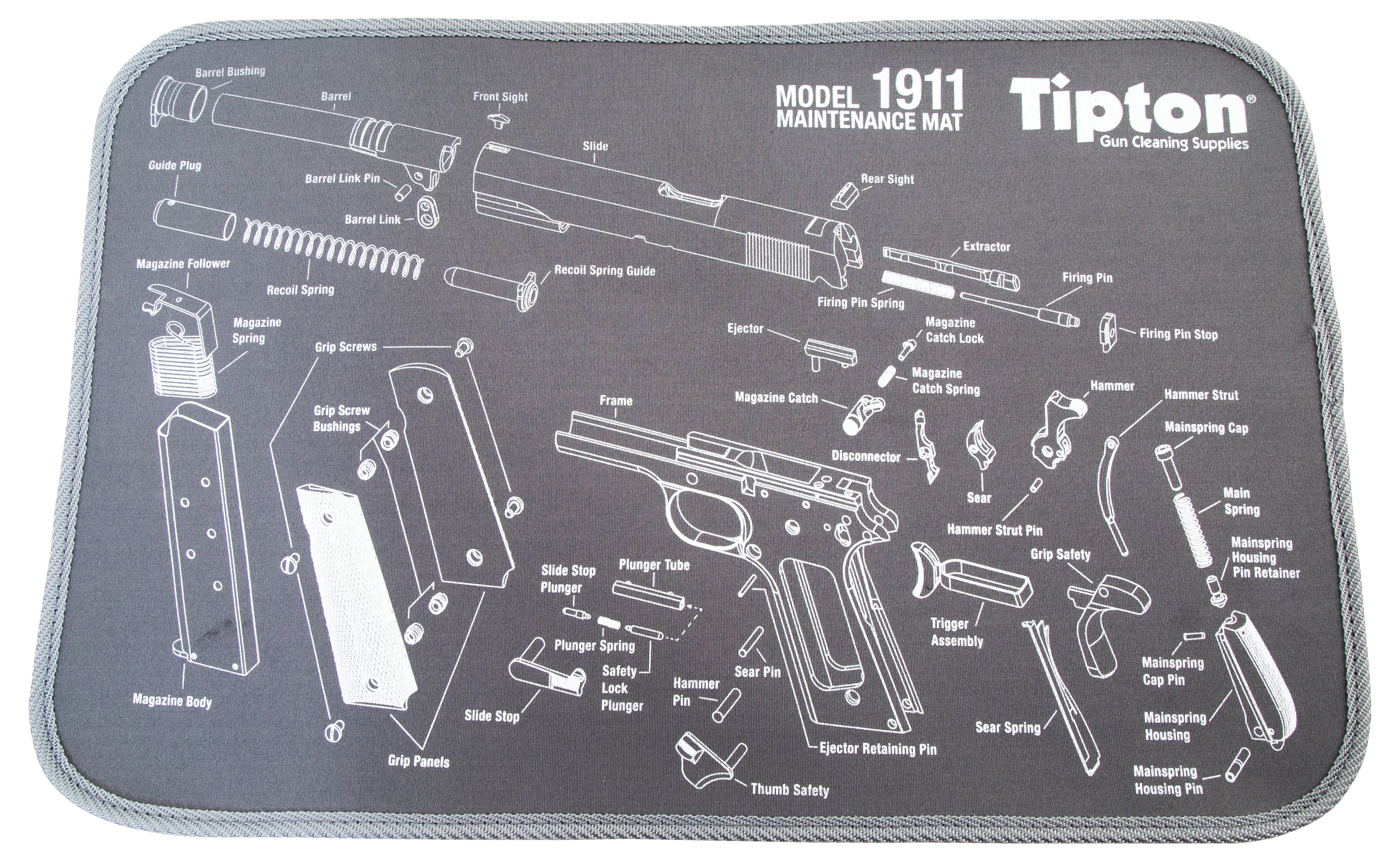 Tipton 558680 Maintenance Mat Black/Gray Neoprene 11x17 Inch with 1911 Parts Diagram