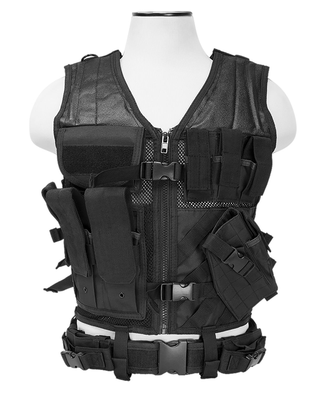 NcStar CTVL2916B Tactical Vest XL-XXL Black PVC/Mesh with Pistol Belt