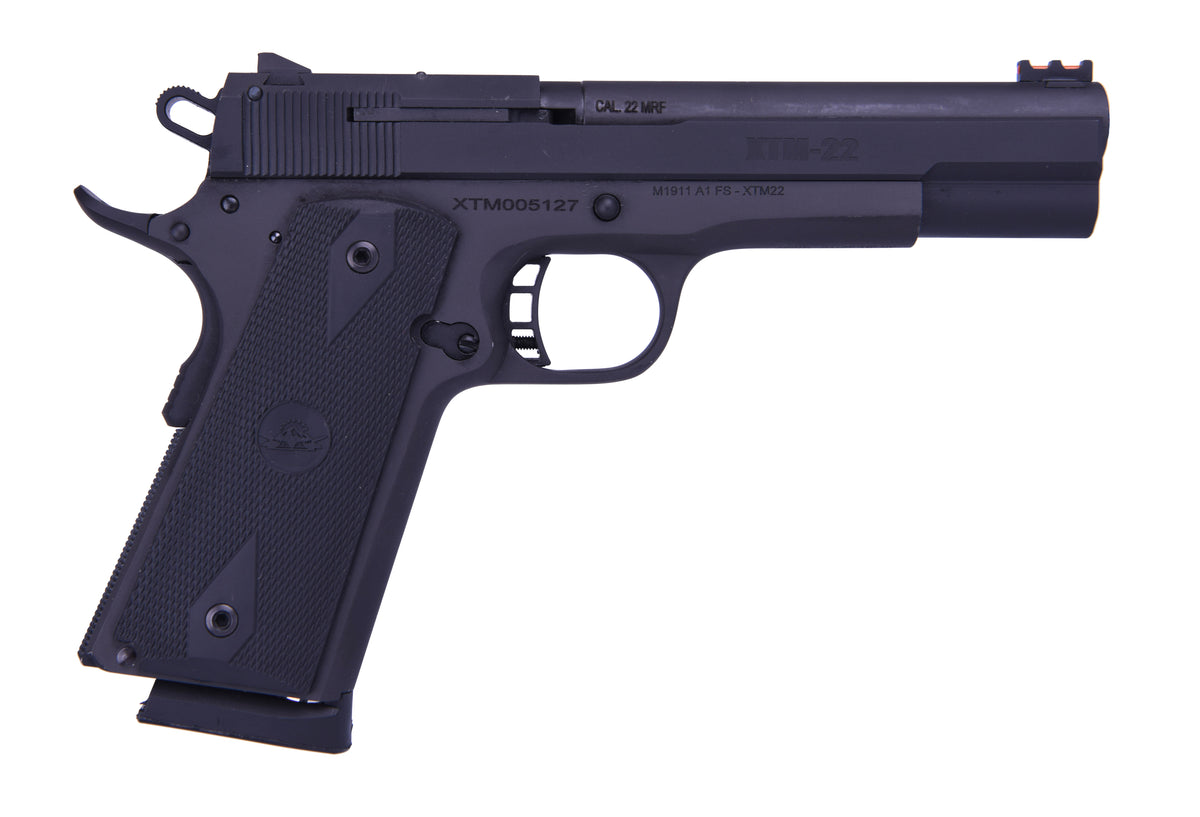Rock Island 51996 XT Magnum 22 Mag 14+1 5" Bull Barrel, Black Parkerized Serrated Slide, Steel Frame w/Beavertail, Black Rubber Grip