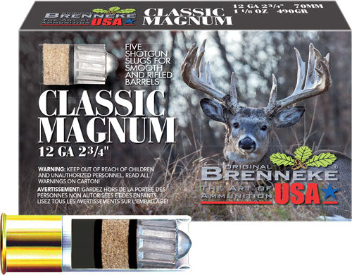 Brenneke SL-122CLM Classic Magnum Hunting 12 Gauge 2.75" 1-1/8oz Slug 1510 fps