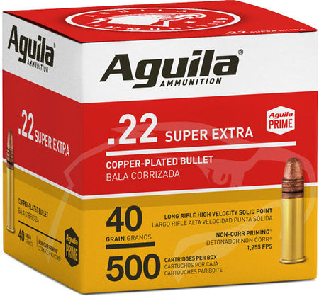 Aguila 1B221115 Super Extra Hi-Velocity Copper Plated Solid Point  40 Grain .22 Long Rifle