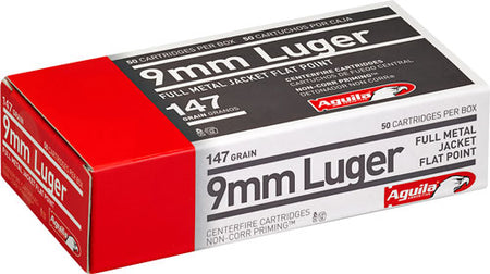 Aguila 1E097719 Target & Range Full Metal Jacket Flat Point  147 Grain 9mm Luger/Parabellum