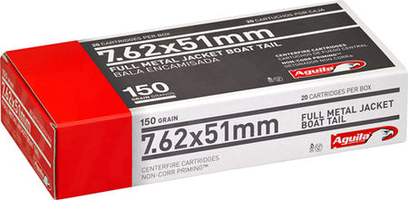 Aguila 1E762110 Target & Range Full Metal Jacket Boat Tail FMJBT 150 Grain .308 Win / 7.62x51mm
