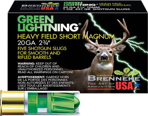 Brenneke SL-202HFSGL Green Lightning Heavy Field Short Magnum 20 Gauge 2.75" 1oz Slug 1392 fps