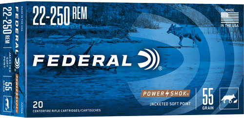 Federal 22250A PowerShok Jacketed Soft Point JSP 55 Grain .22-250 Remington