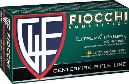 Fiocchi 222HVA Field Dynamics Hornady V-Max  50 Grain .222 Remington