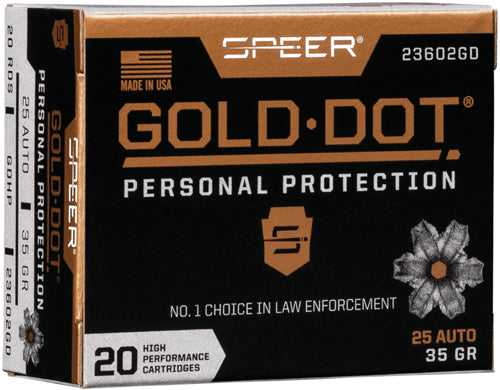 Speer 23602GD Gold Dot Personal Protection Hollow Point HP 35 Grain .25 ACP