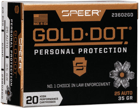 Speer 23602GD Gold Dot Personal Protection Hollow Point HP 35 Grain .25 ACP