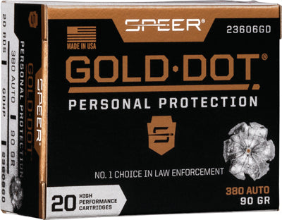 Speer 23606GD Gold Dot Personal Protection Hollow Point HP 90 Grain .380 ACP/Auto
