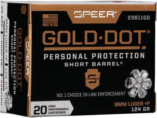 Speer Gold Dot +P Personal Protection Short Barrel 9mm Luger / Parabellum 124 gr JHP ammo