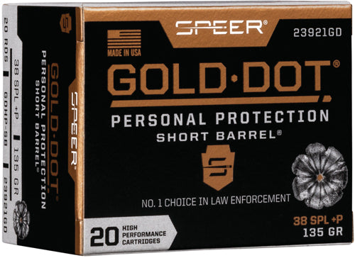 Speer .38 Special Gold Dot +P Personal Protection Short Barrel Hollow Point (HP) 135 Grain