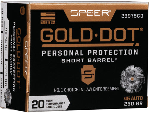 Speer 23975GD Gold Dot Personal Protection Short Barrel Hollow Point HP 230 Grain .45 ACP/Auto
