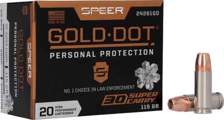 Speer 24261GD Gold Dot Personal Protection Hollow Point HP 115 Grain .30 Super Carry