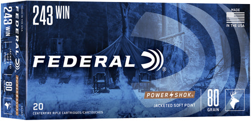 Federal 243AS PowerShok Jacketed Soft Point JSP 80 Grain .243 Winchester