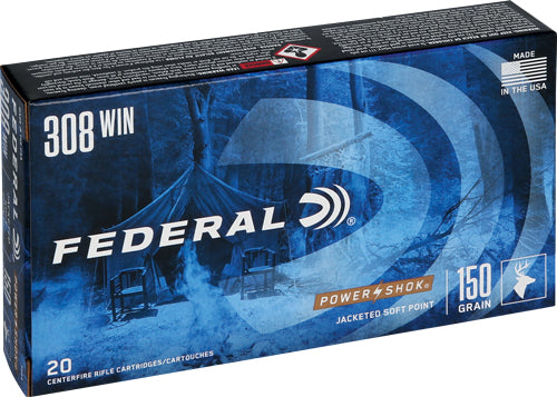 Federal 308A PowerShok Jacketed Soft Point JSP 150 Grain .308 Win / 7.62x51mm