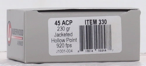 Underwood Ammo 330 Sporting Jacketed Hollow Point JHP 230 Grain .45 ACP/Auto