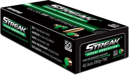 Ammo Inc 45230TMCSTRKRED50 Streak Visual (GREEN) Total Metal Case TMC 230 Grain .45 ACP/Auto