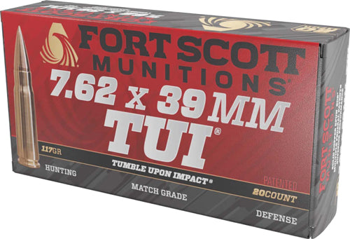 Fort Scott Munitions 7.62X39117SCV Tumble Upon Impact (TUI) Solid Copper Spun CS 117 Grain 7.62x39mm