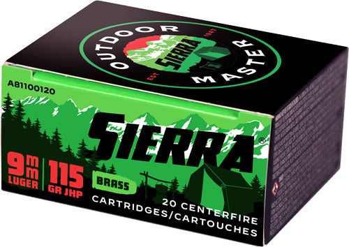 Sierra A81100120 Outdoor Master Jacketed Hollow Point JHP 115 Grain 9mm Luger/Parabellum