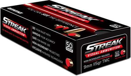 Streak STRK9115TMC50 Streak Visual (RED) Tracer Total Metal Case TMC 115 Grain 9mm Luger/Parabellum
