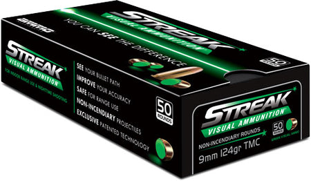 Ammo Inc 9124TMCSTRKGRN50 Streak Visual (GREEN) Total Metal Case TMC 124 Grain 9mm Luger/Parabellum