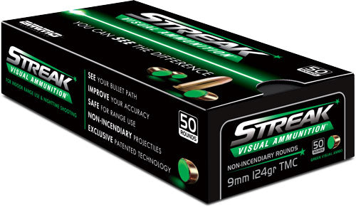Ammo Inc 9124TMCSTRKGRN50 Streak Visual (GREEN) Total Metal Case TMC 124 Grain 9mm Luger/Parabellum