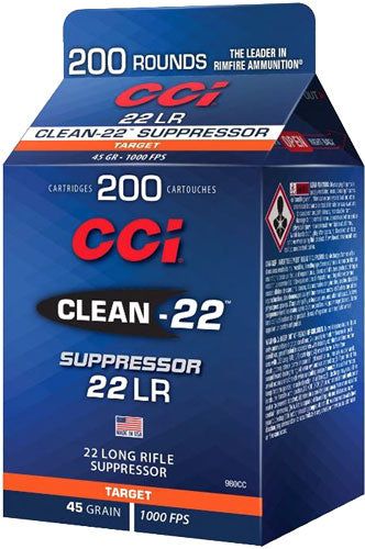 CCI 980CC Clean-22 Suppressor Lead Round Nose LRN 45 Grain .22 Long Rifle