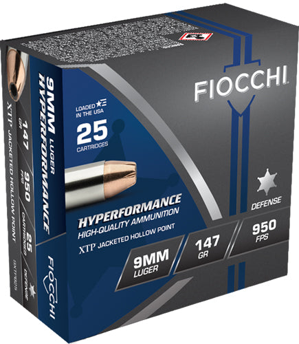 Fiocchi 9XTPB25 Hyperformance Defense XTP Jacketed Hollow Point JHP 147 Grain 9mm Luger/Parabellum