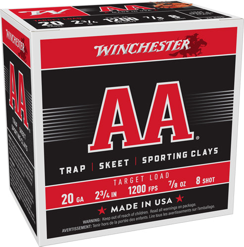 Winchester AA Target Loads Shotshells - 20 Gauge (20 ga.) - 7/8 oz. - 8 Shot - 250