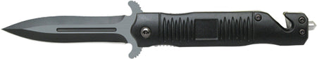 ABKT Black Stiletto Assisted Opening Folding Knife 3.5" Blade with Glass Breaker