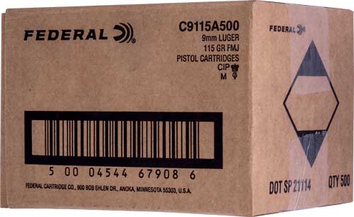 Federal Champion Bulk Training Pistol Ammo 9mm 115 grain Full Metal Jacket FMJ