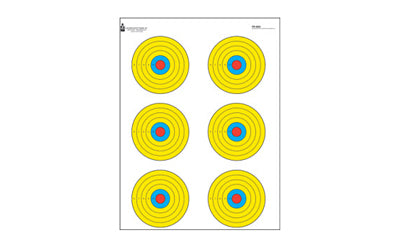 Action Target PR-BE6 High Visibility Fluorescent Yellow Six Bull's-Eye Target, Blue/Red/Yellow, 17.5"x23", 100 Per Box