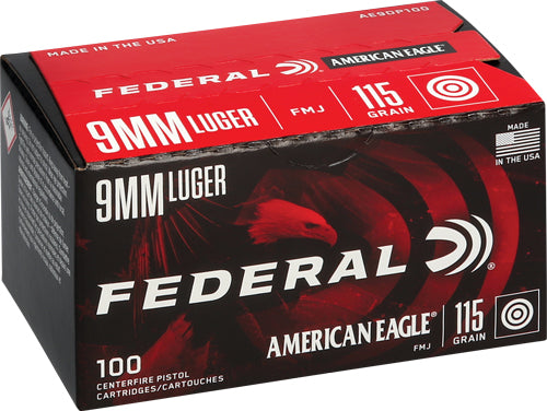 American Eagle AE9DP100  Full Metal Jacket FMJ 115 Grain 9mm Luger/Parabellum