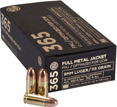 Sig Sauer E9MMB136550 Elite Performance Low RecoilBall 365 Full Metal Jacket FMJ 115 Grain 9mm Luger/Parabellum