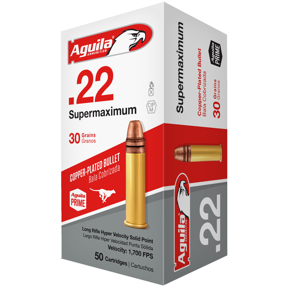 Aguila 1B220298 Supermaximum Copper Plated Solid Point  30 Grain .22 Long Rifle