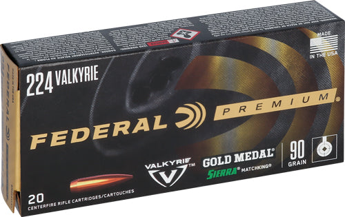 Federal GM224VLK1 Premium Gold Medal Sierra MatchKing Boat Tail Hollow Point BTHP 90 Grain .224 Valkyrie