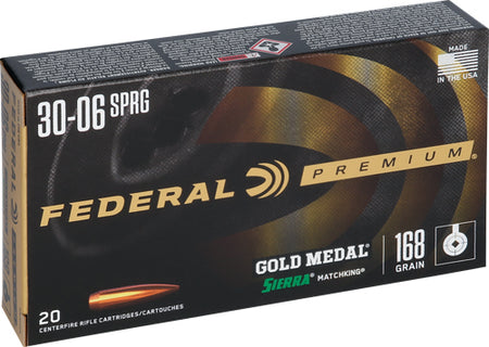 Federal GM3006M Premium Gold Medal Sierra MatchKing Boat Tail Hollow Point BTHP 168 Grain .30-06 Springfield