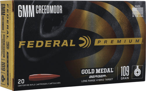 Federal GM6CRDLRHT1 Premium Gold Medal Berger Long Range Hybrid Target  109 Grain 6mm Creedmoor