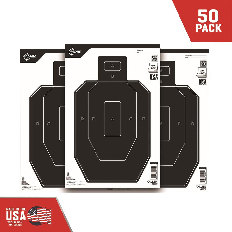 Allen EZ Aim Paper IPSC 1/2 Size Target 12x18 Black & White 50-Pack