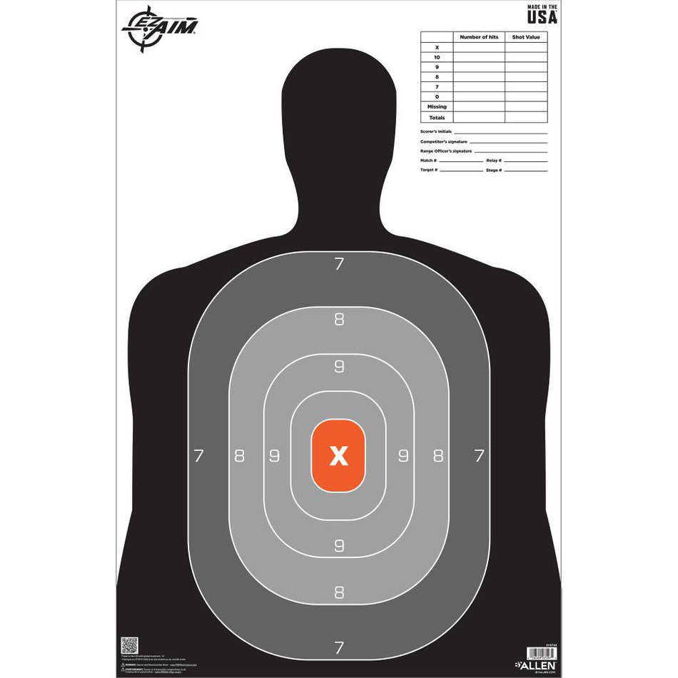 Allen EZ Aim B27 Pro Silhouette Paper Target 23" x 35" 50-Pack