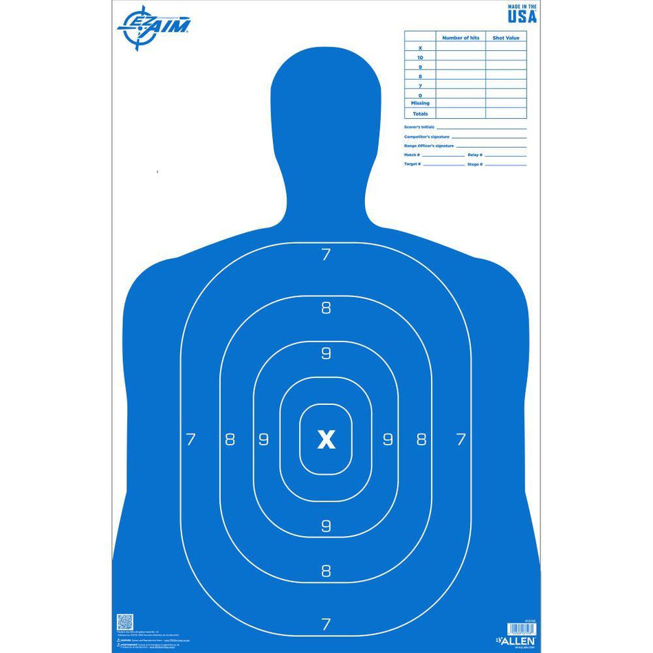 Allen EZ Aim B27 Pro Silhouette Paper Shooting Target Blue 23x35" 50-Pack